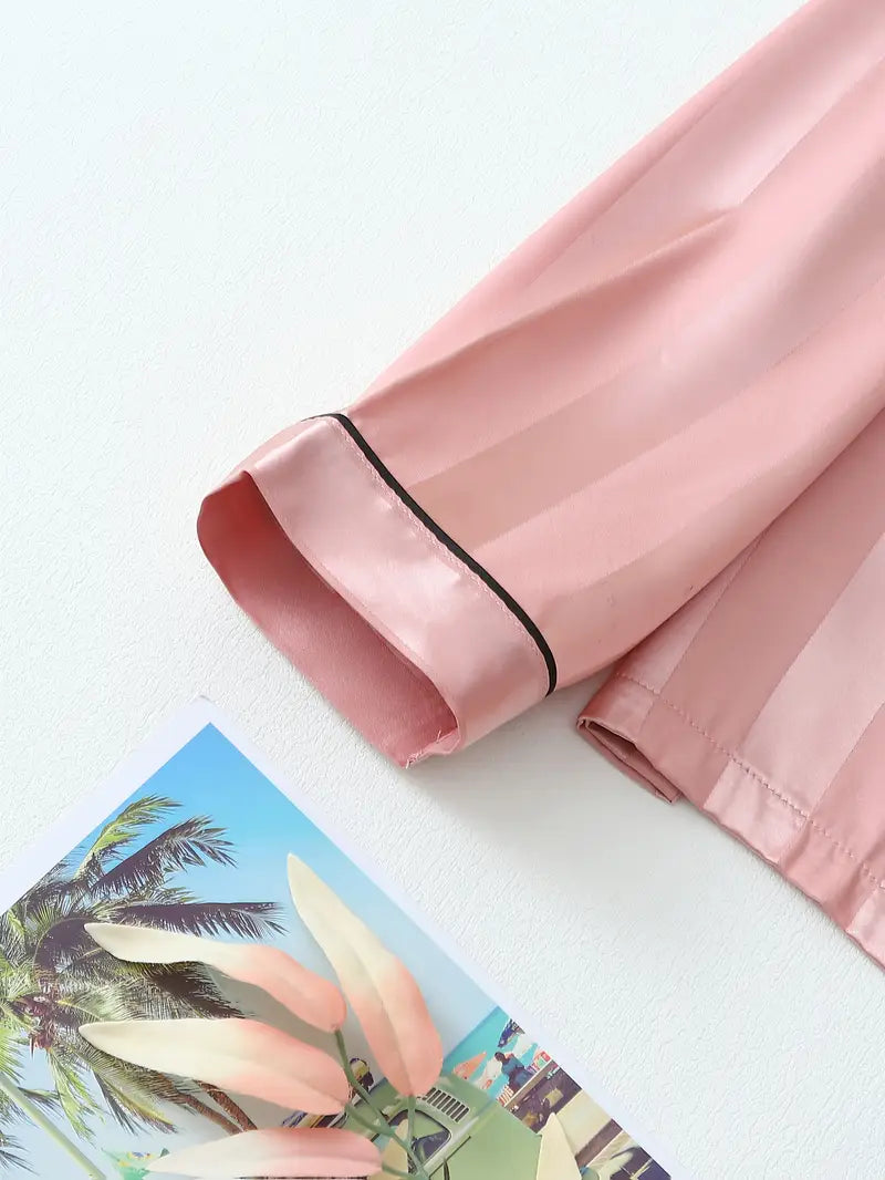 Elegant Silk Shirt & Pajama Set | 2 Pcs Silk Night Dress