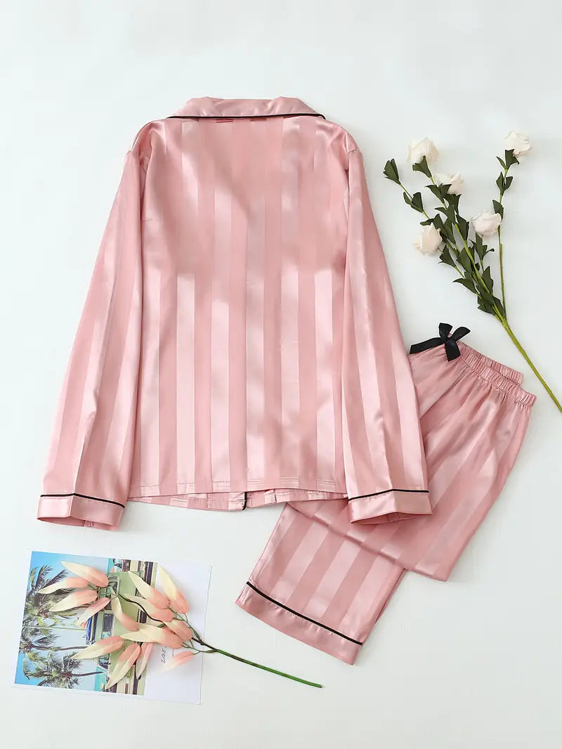 Elegant Silk Shirt & Pajama Set | 2 Pcs Silk Night Dress