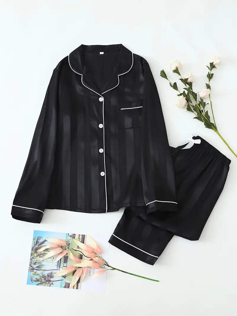 Elegant Silk Shirt & Pajama Set | 2 Pcs Silk Night Dress