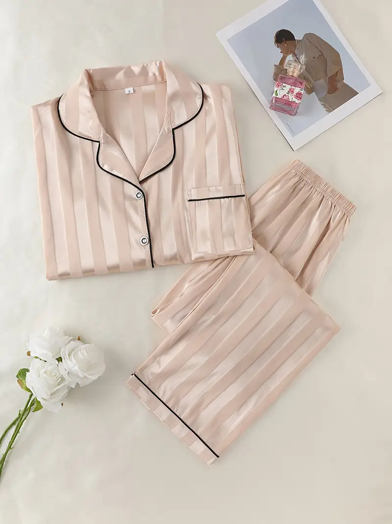 Elegant Silk Shirt & Pajama Set | 2 Pcs Silk Night Dress