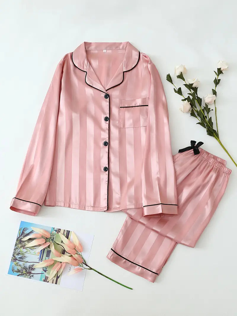 Elegant Silk Shirt & Pajama Set | 2 Pcs Silk Night Dress