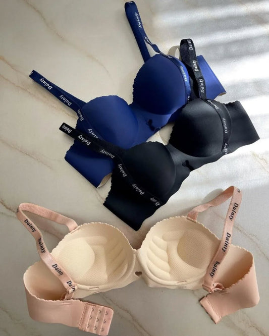 Seamless Plain Padded Push-up Fashion Non Wire Half Cup Bra